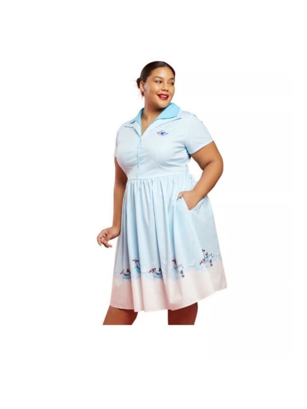 Disney Her Universe Blue Notched Collar Midi flight crew Sundress